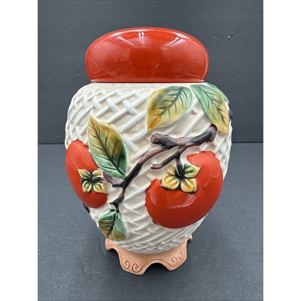 VTG New Trends Japan‎ Ceramic Canister Vase Fruits & Leaves Knick Knacks